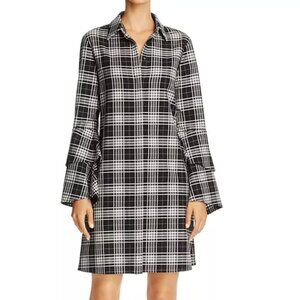ALICE + OLIVIA Jem Ruffle-Sleeve Plaid Shirt Dress, Size Medium